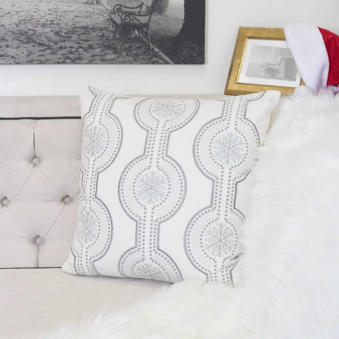 Holiday Throw Pillow With Snowflake Embroidery by HouseOfZazla