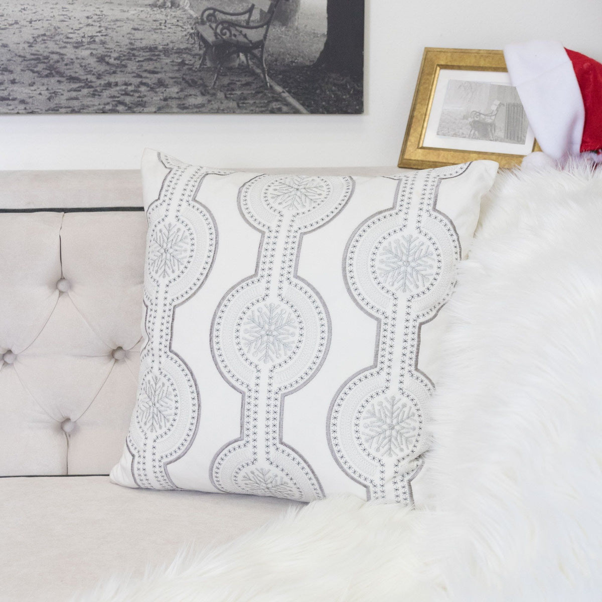 Holiday Throw Pillow with Snowflake Embroidery - 20x20 Inch, photo 14 of 16