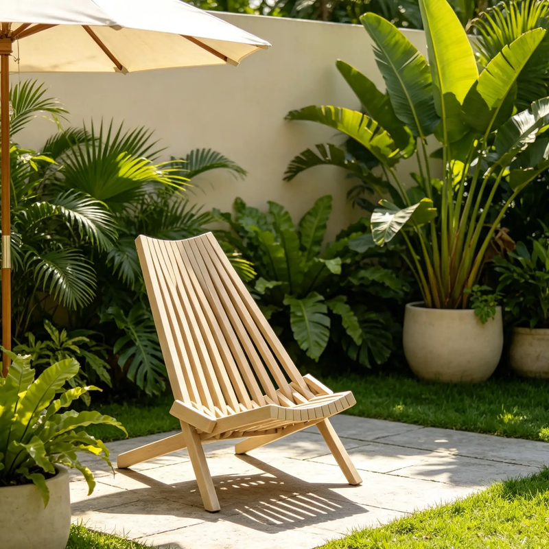 Folding Acacia Wood Outdoor Lounge Chair by HouseOfZazla