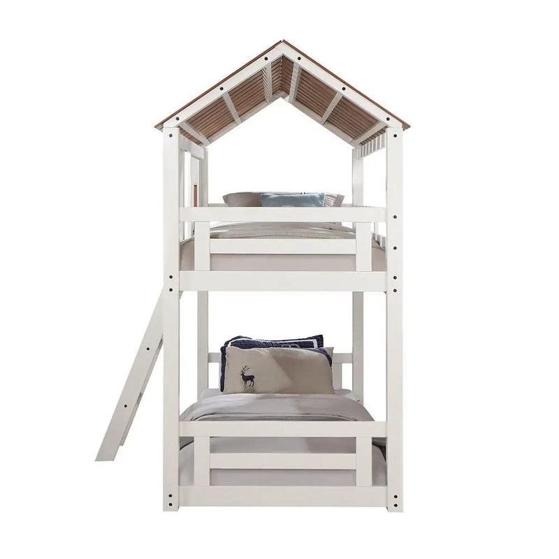 Inara - Twin Over Twin Bunk Bed - White & Rustic Oak by Unique Piece Furniture