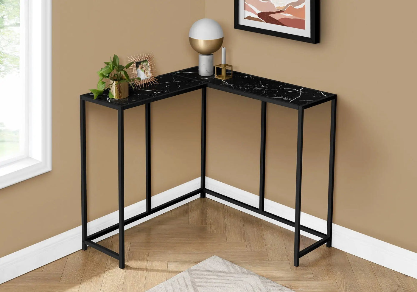 Corner Accent Console Table For Entryway, Unique L-Shaped Design by HouseOfZazla