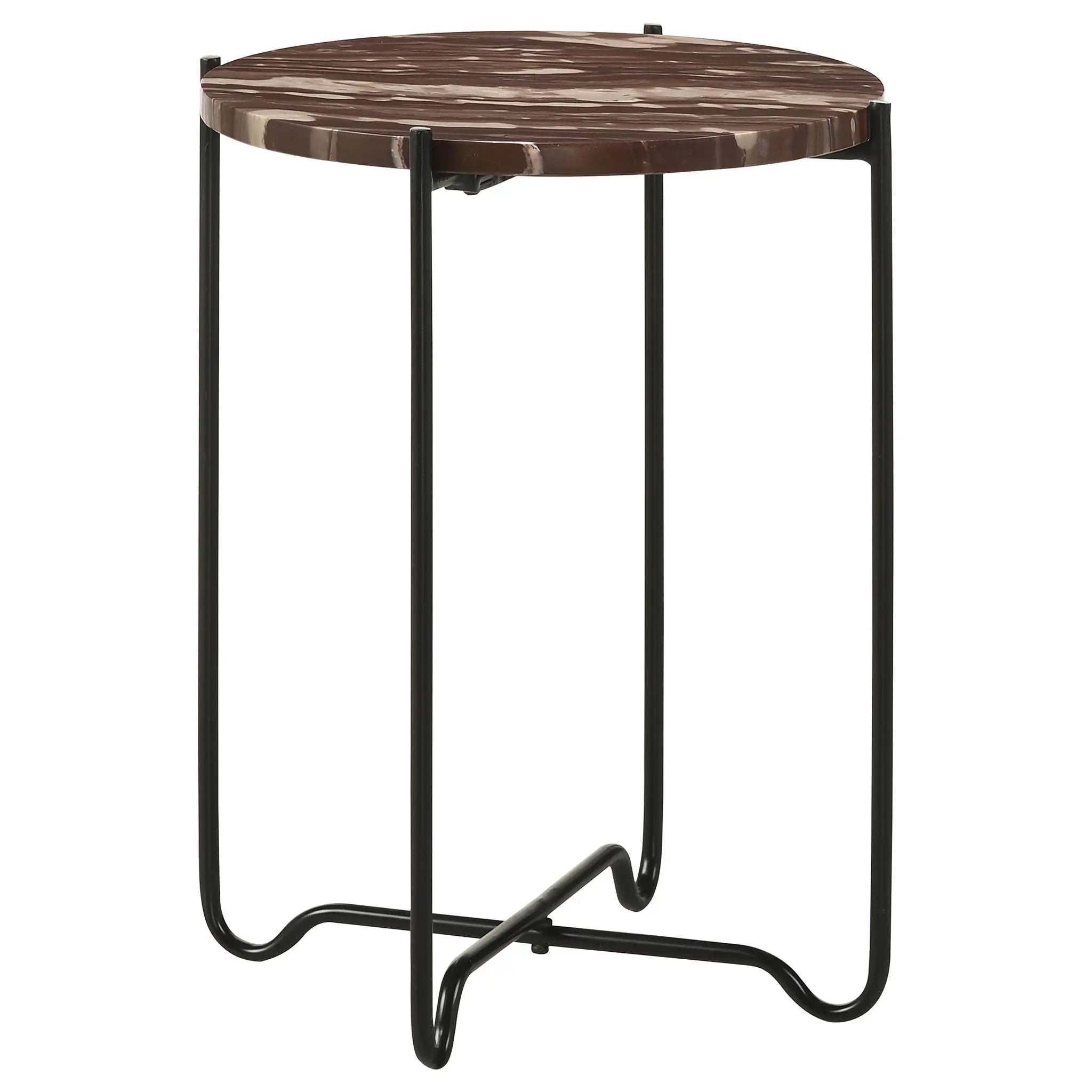 Latifa Round Marble Top Accent Side Table Red and Black by Unique Piece Furniture