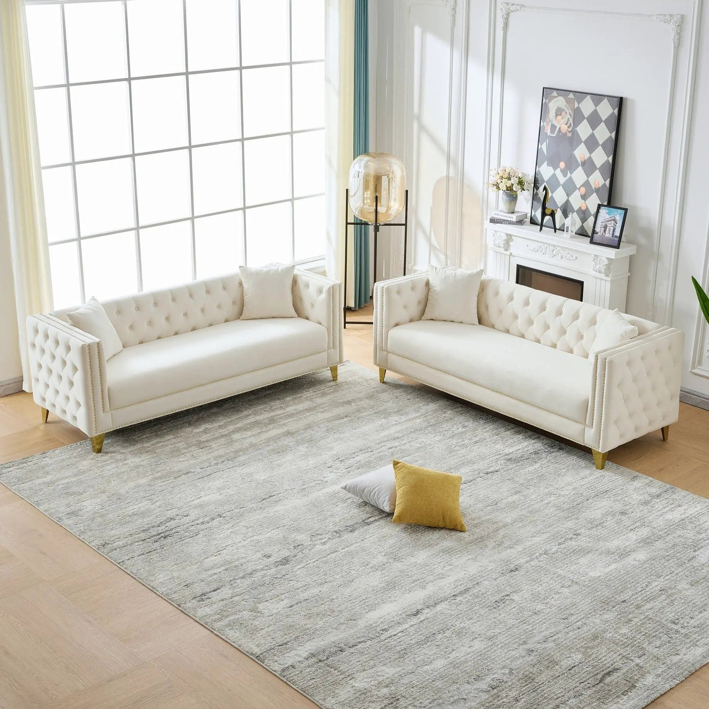 Deep Seat Sofa With Button Nailhead, Square Arm Couches by HouseOfZazla