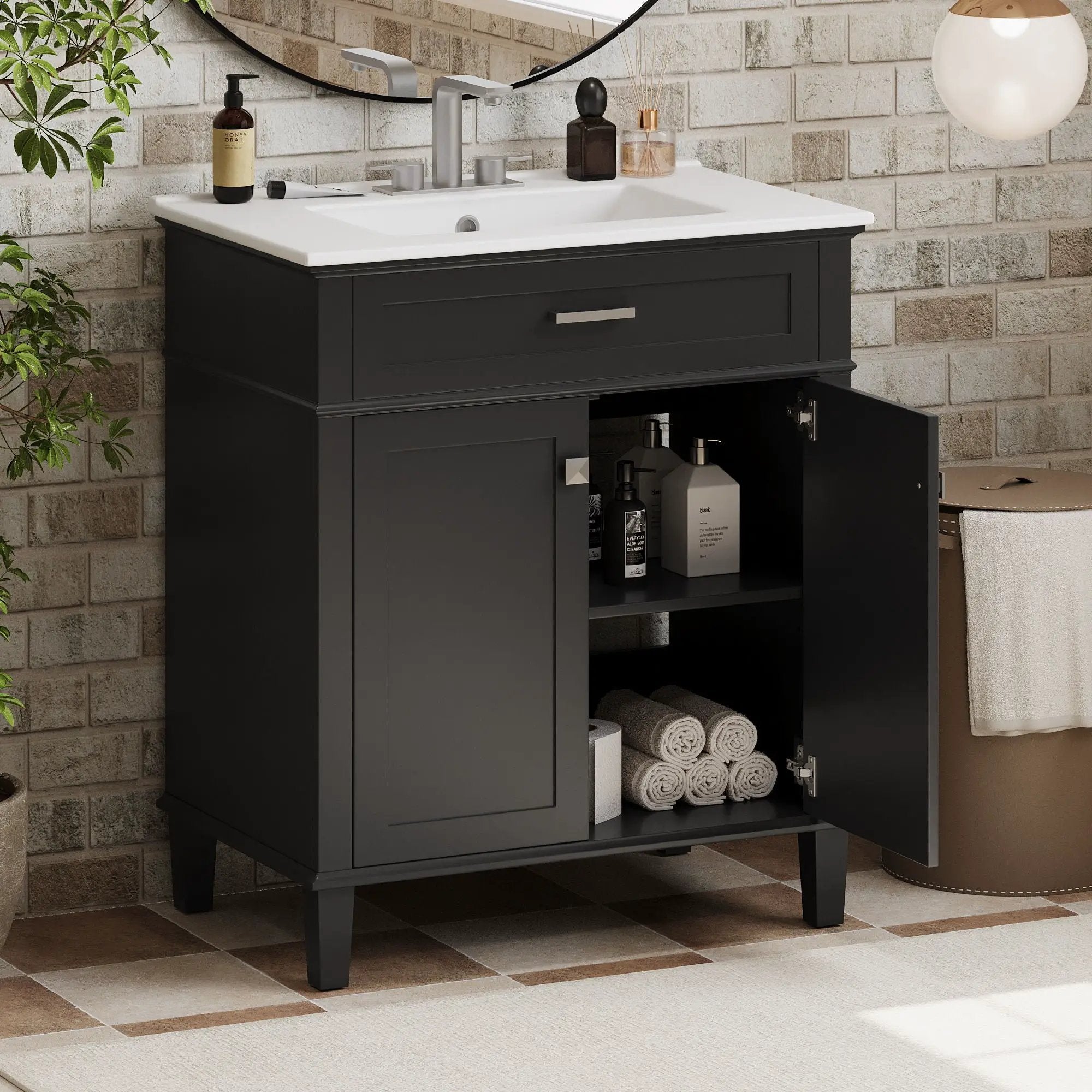 Bathroom Vanity With Ceramic Basin, Soft Close Door And Adjustable Shelves by HouseOfZazla