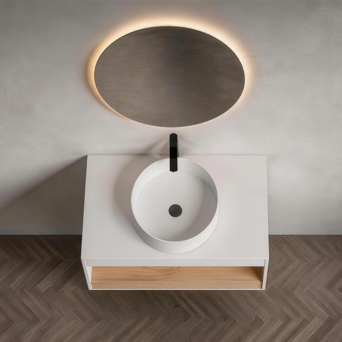 Floating Bathroom Vanity With Glossy Round Vessel Sink, photo 35 of 40