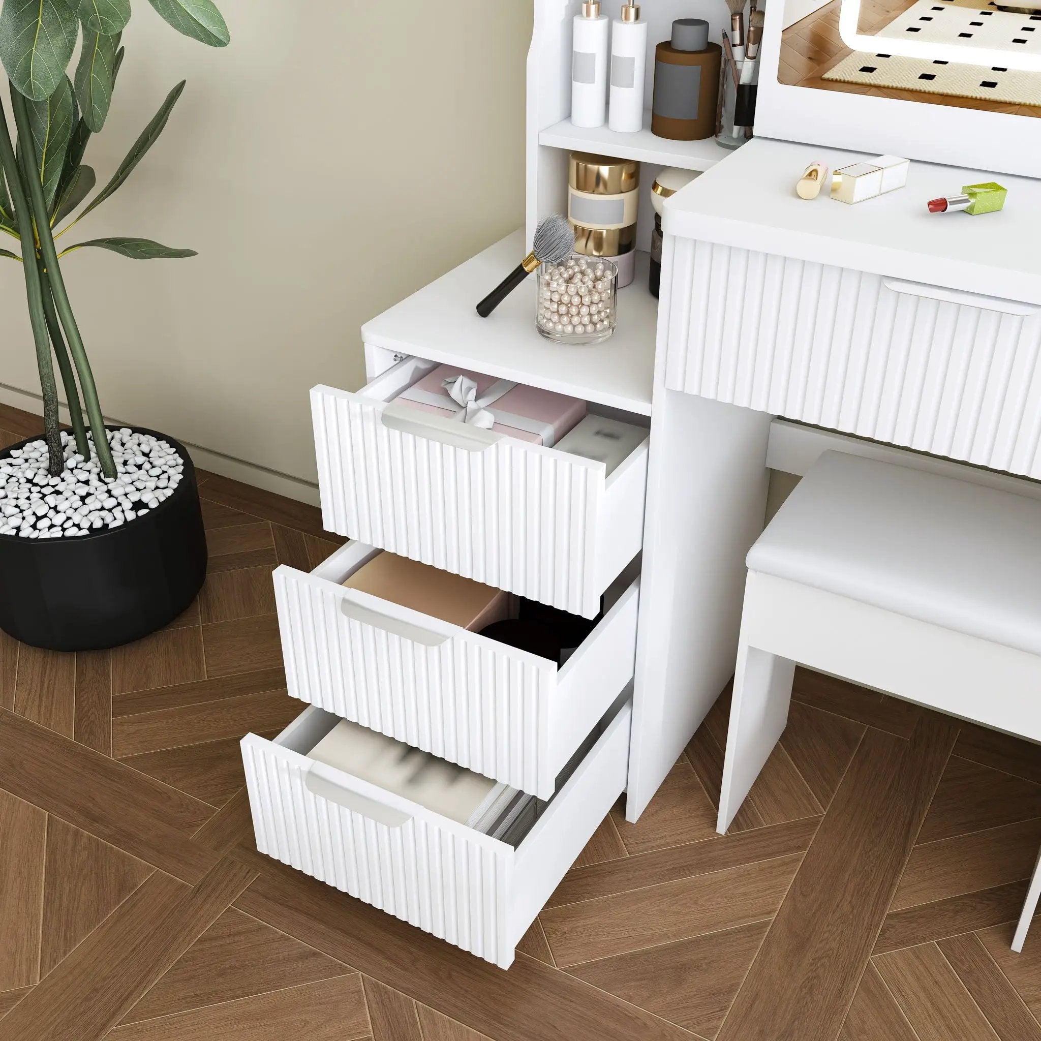 Modern Vanity Desk With 3 LED Lighting Modes, 4 Drawers by HouseOfZazla