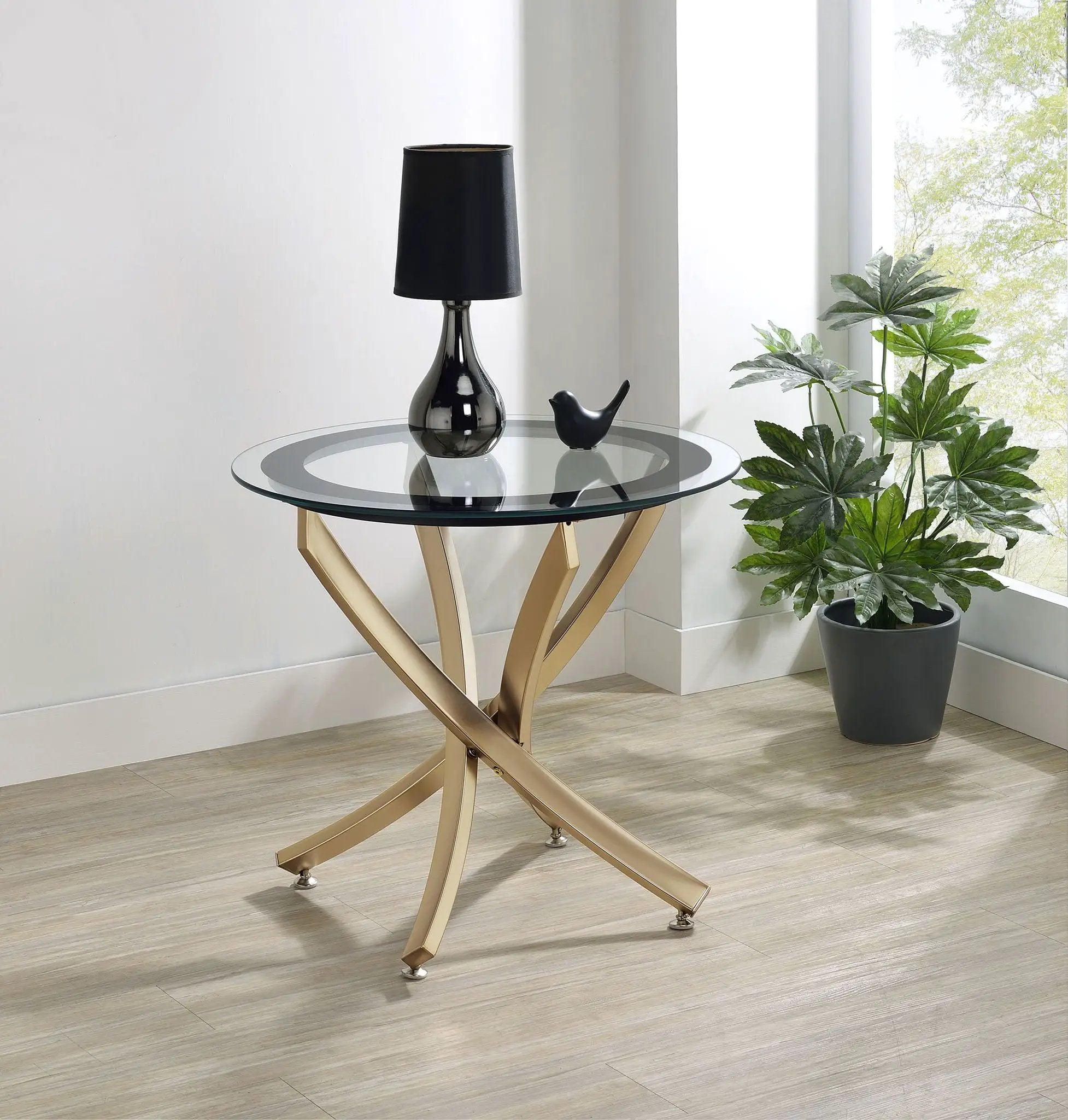 Brooke Round Glass Top Side End Table Metal Base Brass by Unique Piece Furniture