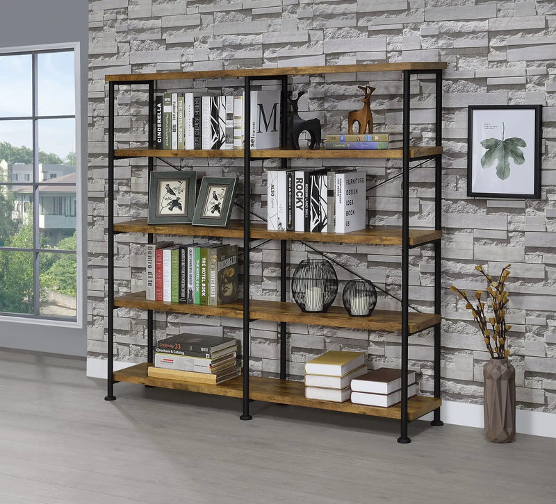 Analiese 63-inch 4-shelf Double Bookshelf Rustic Nutmeg by Unique Piece Furniture