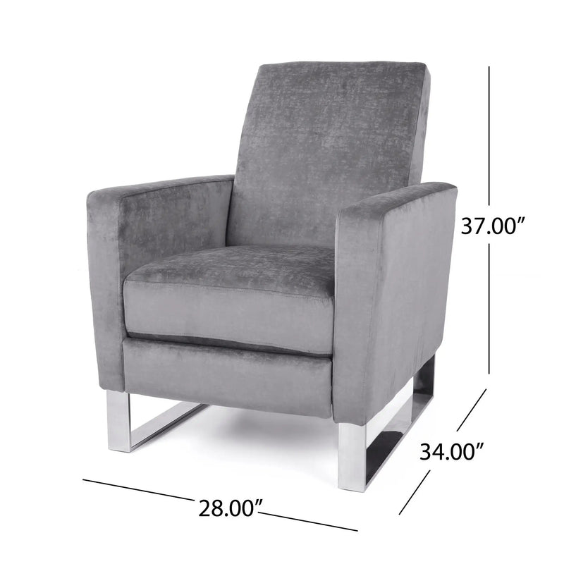 Bolt Upholstered Recliner Chair With Stainless Steel Base - Gray / Chrome by HouseOfZazla