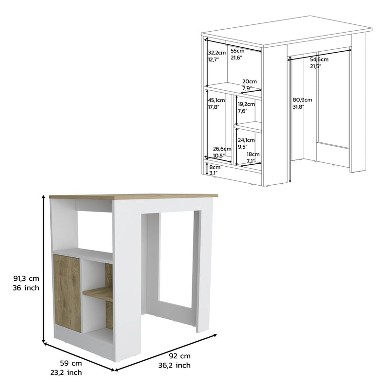 White Wood Kitchen Island with Three Open Shelves and Push-To-Open Cabinet, photo 4 of 4