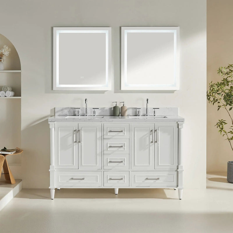 Freestanding Double Bathroom Vanity With Extra Black Handles - White by HouseOfZazla