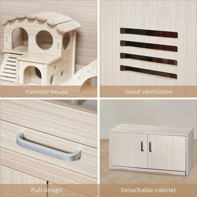 Guinea Pig Cages, Hamster Cage Wood With Independent Storage Cabinet, House For Rat Chinchilla With Guinea Pig Hutch And Bridge, Openable Top With Acrylic Sheets by HouseOfZazla
