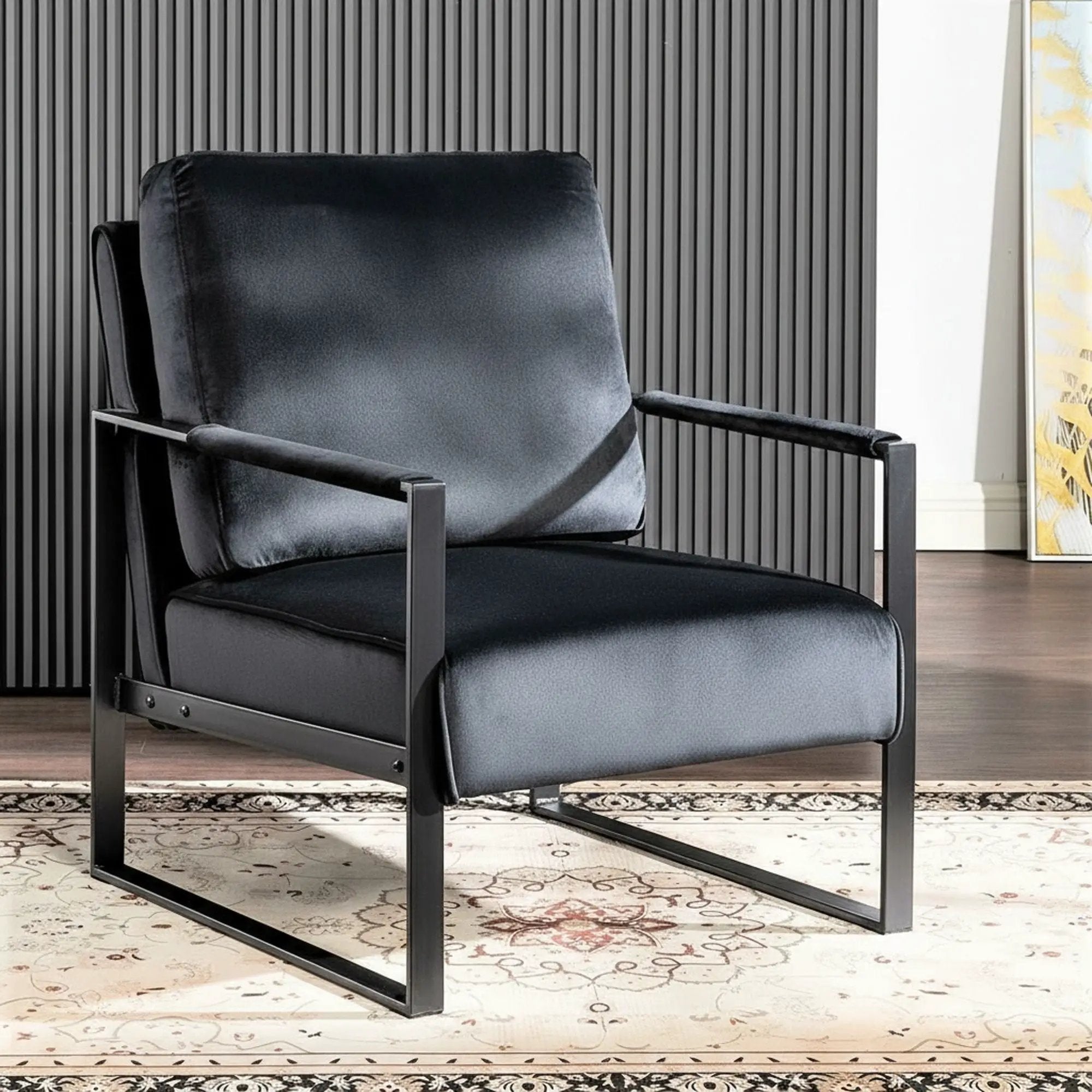 Classic Mid Century Modern Accent Chair With Durable Square Metal Frame, Armchair by Unique Piece Furniture