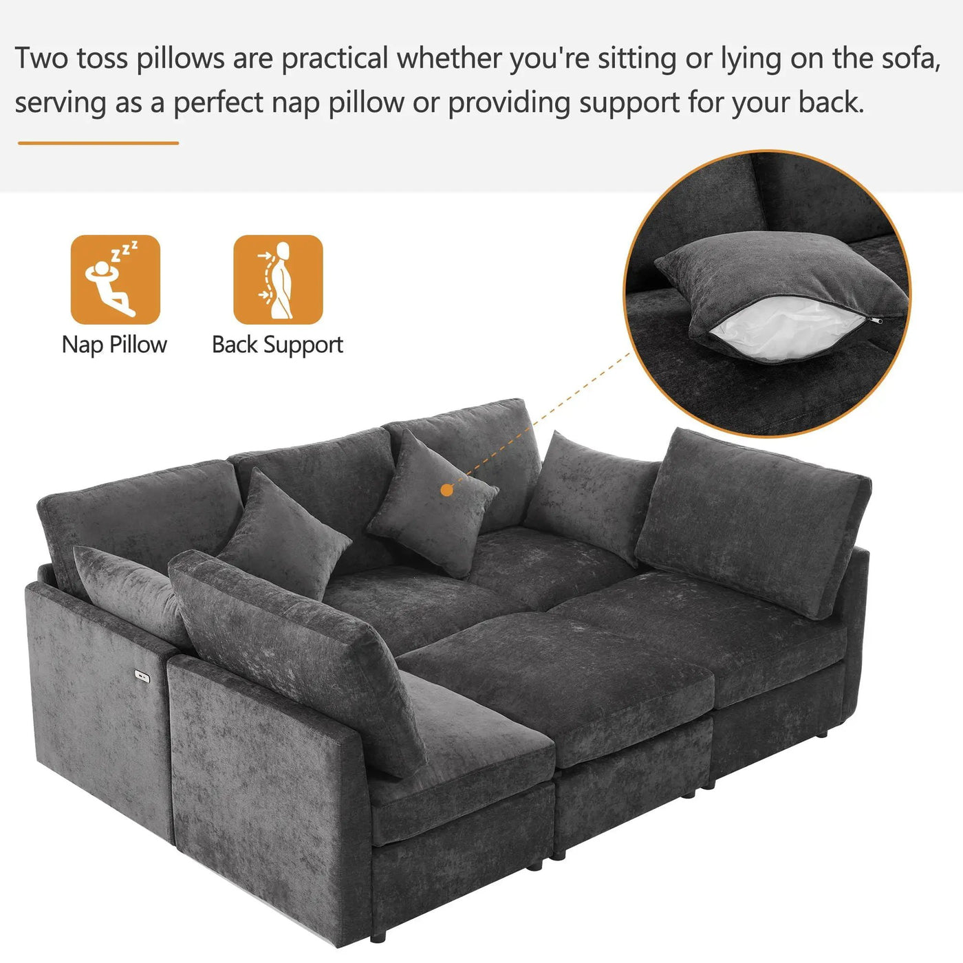 Sectional Sofa Modular U-Shaped With Ottoman & USB Ports by Unique Piece Furniture