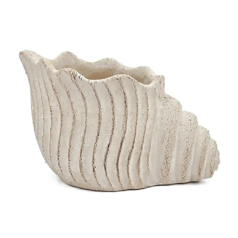 11.5x7x7' Sand and Cement Nautilus Shell Planter with Textured Beige Finish by HouseOfZazla