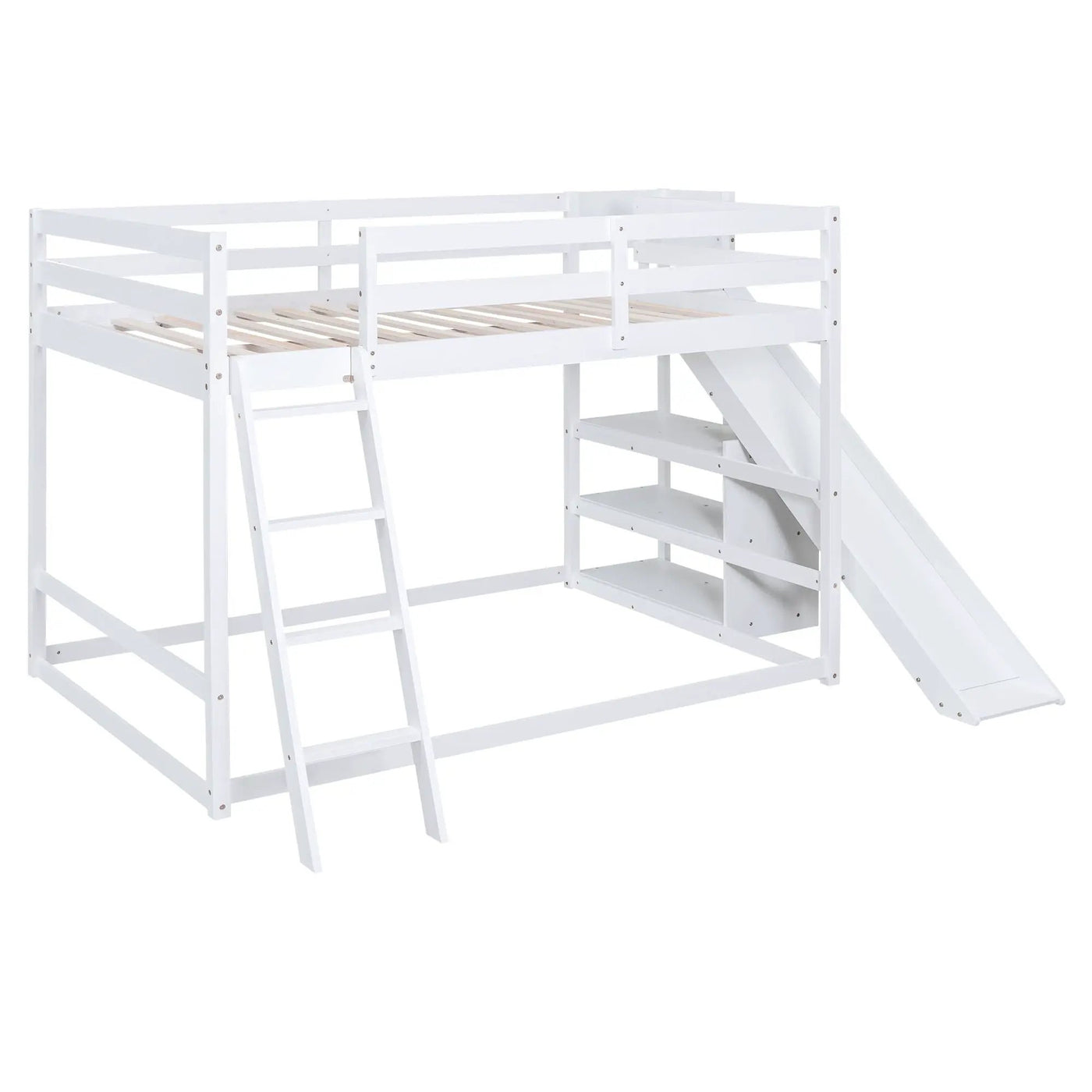 Bunk Bed With Ladder, Slide, And Shelves Pine Wood by HouseOfZazla