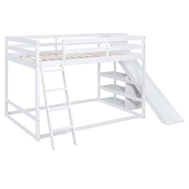 Bunk Bed With Ladder, Slide, And Shelves Pine Wood by Unique Piece Furniture