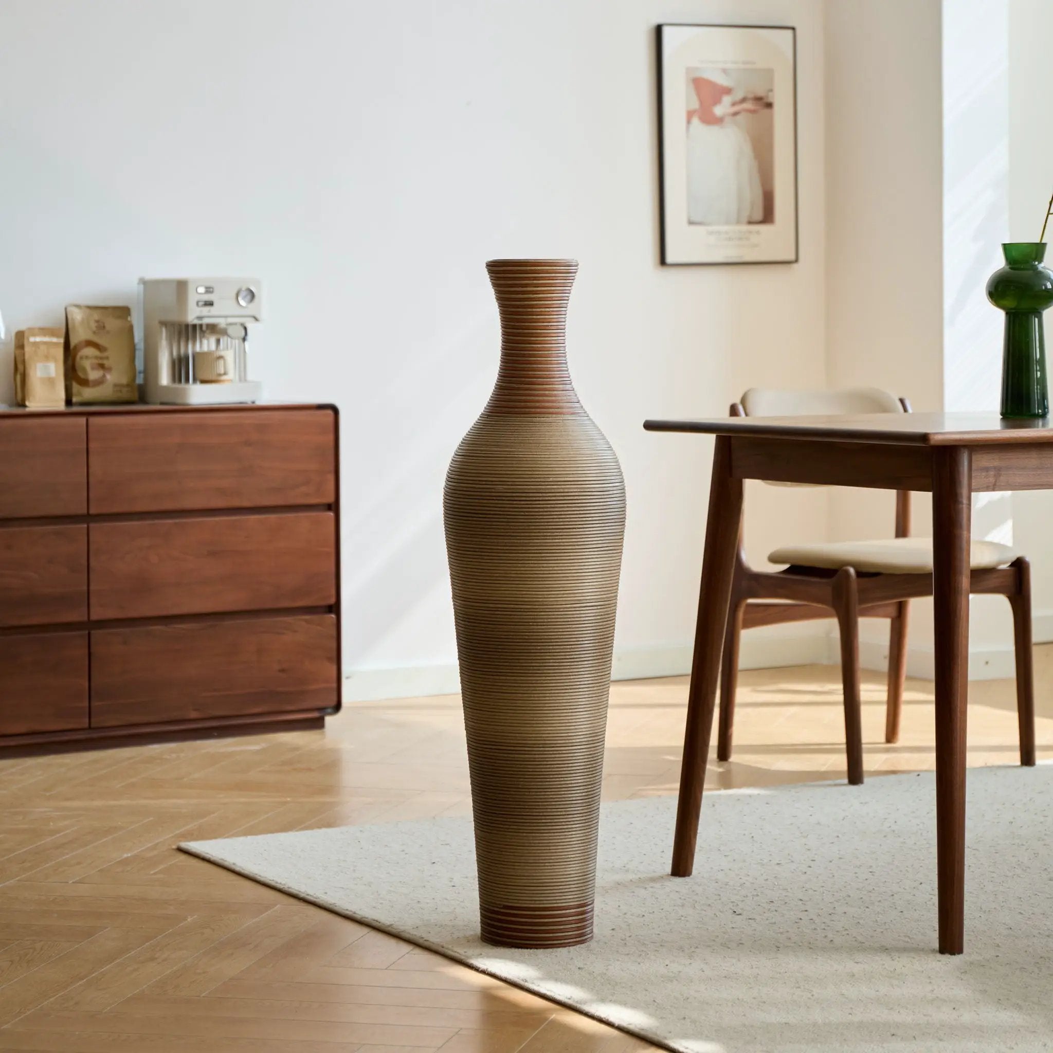 Tall Vase - Brown Decorative Floor Vase, Classic Neat Floor Vase Tall Freestanding Flower Holder, Artificial Rattan Vase, Floor Vase, Flower Holder For Home Decor - Gray by HouseOfZazla