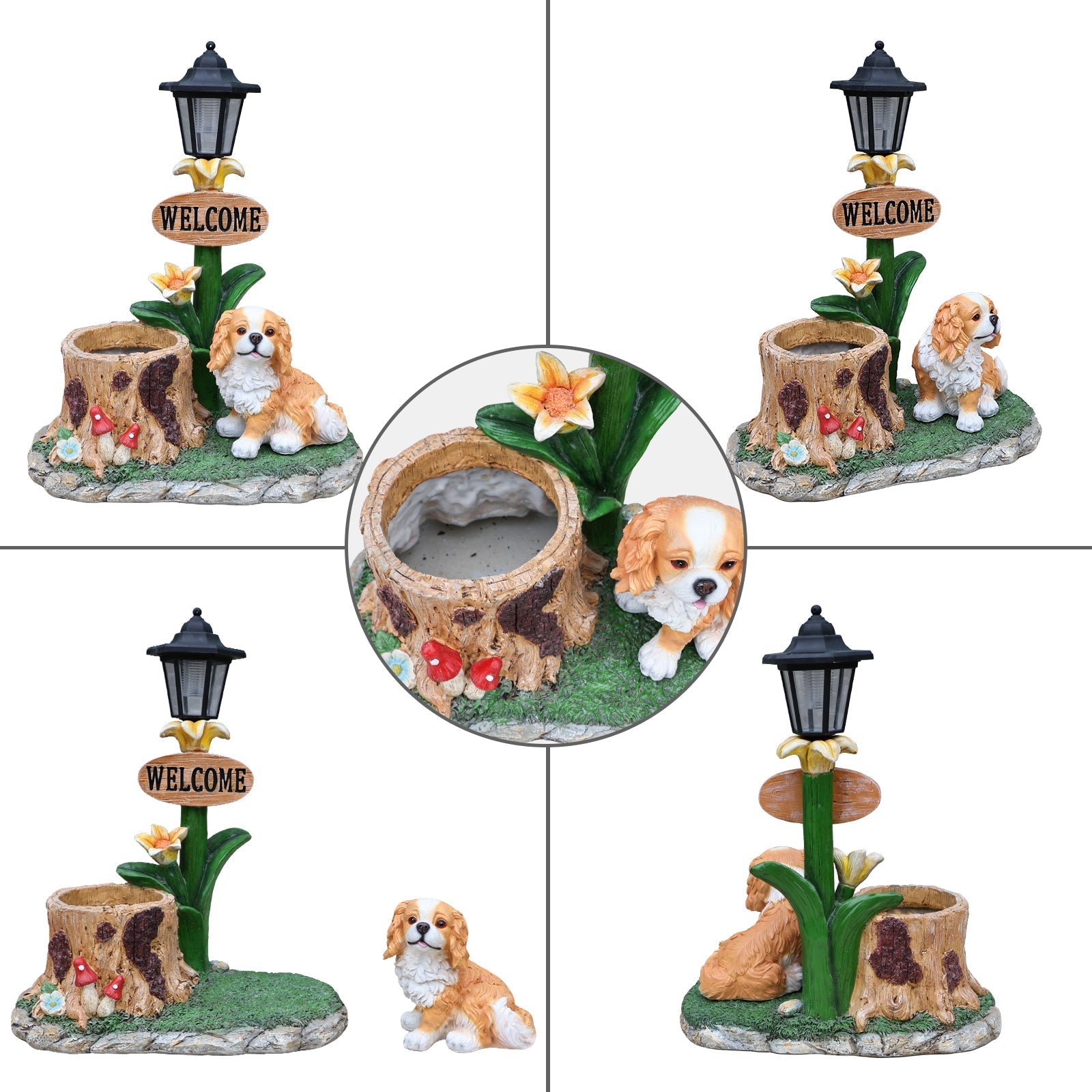 Sitting Dog Solar Lantern Planter Statue by HouseOfZazla