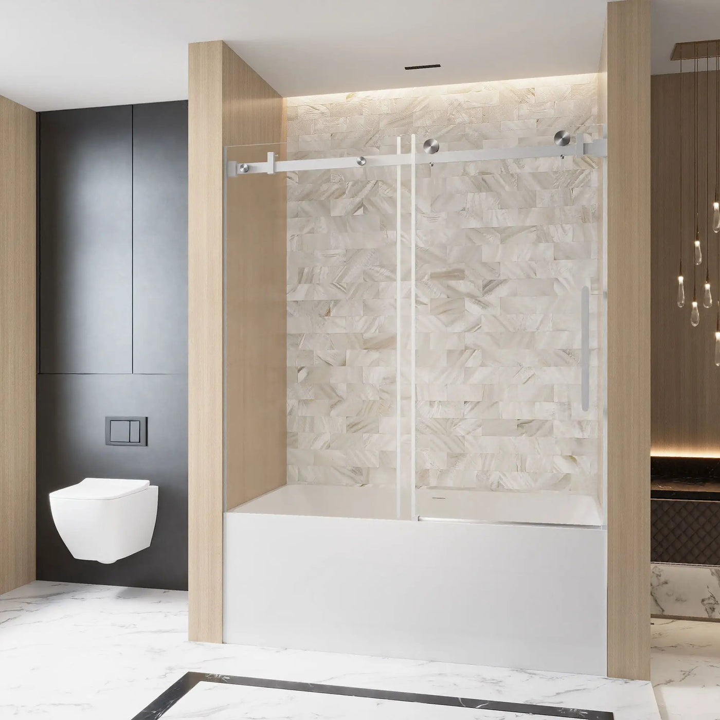 Frameless Single Sliding Shower Door & Handle And Square Tube Track by HouseOfZazla