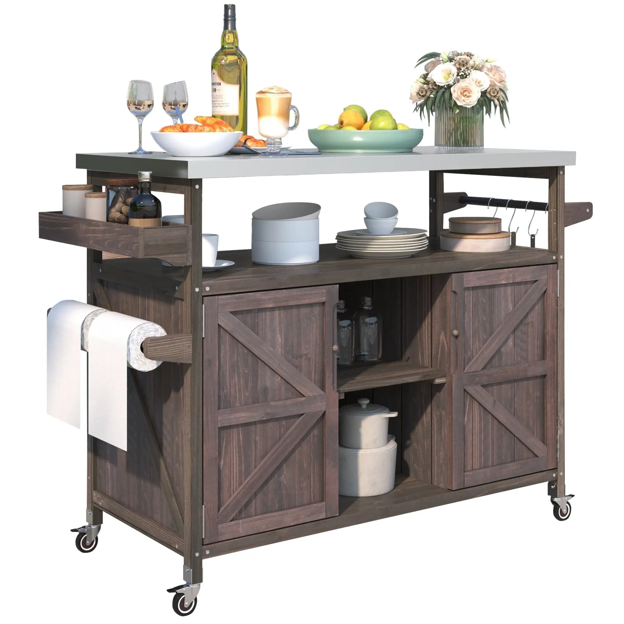 K&K Outdoor Kitchen Island, Rolling Bar Cart & Storage Cabinet by HouseOfZazla