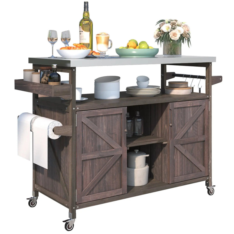 K&K Outdoor Kitchen Island, Rolling Bar Cart & Storage Cabinet by HouseOfZazla