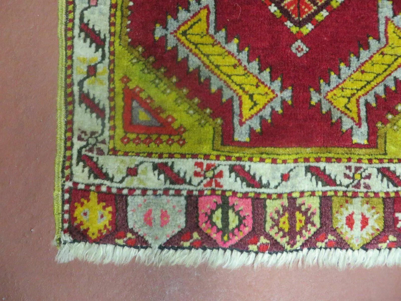 Antique Turkish Yastik Rug 2x3, Handmade Wool Oushak Small Oriental Carpet Red by Jewel Rugs