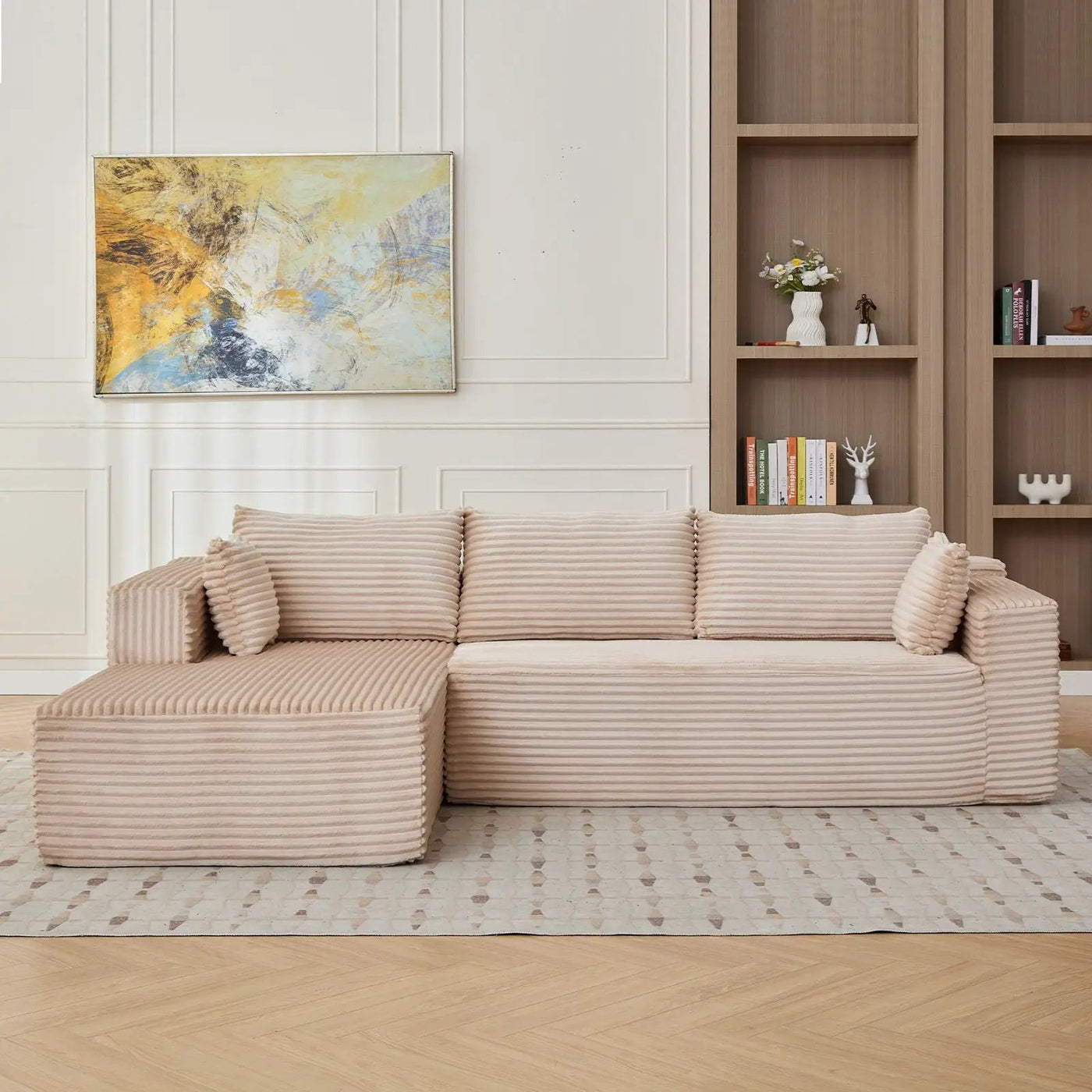 Compression Sectional Couch With Comfy Chaise, Boneless L Shape Sofa With Deep Seat by HouseOfZazla