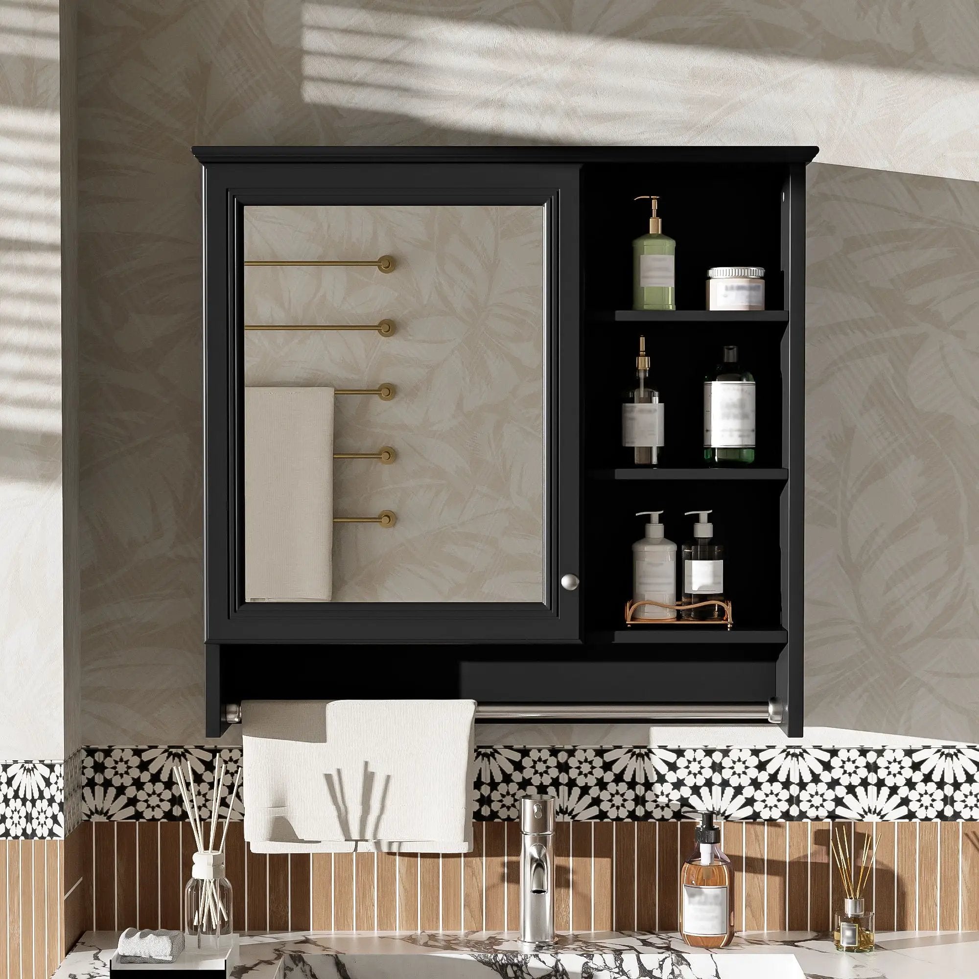 Wall Mount 2 In 1 Mirror Cabinet With Adjustable Shelf, Soft-Closing Hinges by Unique Piece Furniture