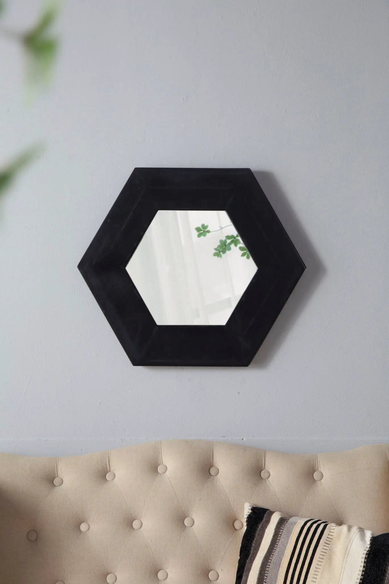 Hexagon Mirror With Natural Wood Frame, Wall Decor For Living Room Bathroom Hallway by HouseOfZazla