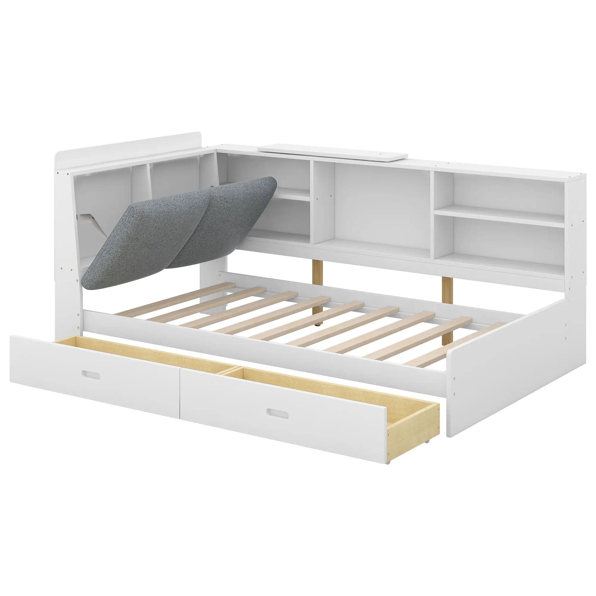 Platform Bed With Storage Headboard, Shelves And 2 Drawers by Unique Piece Furniture