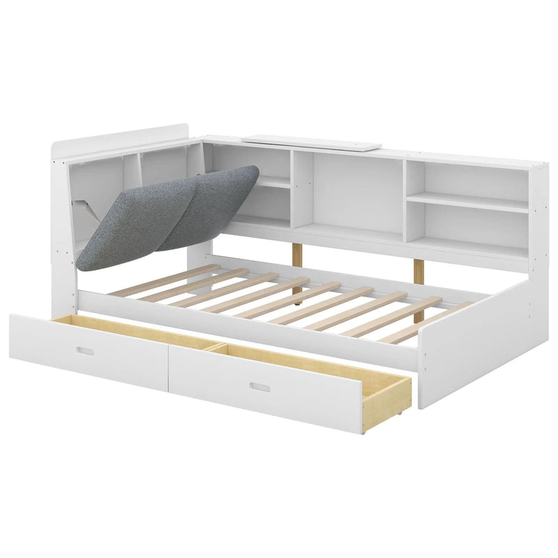 Platform Bed With Storage Headboard, Shelves And 2 Drawers by HouseOfZazla