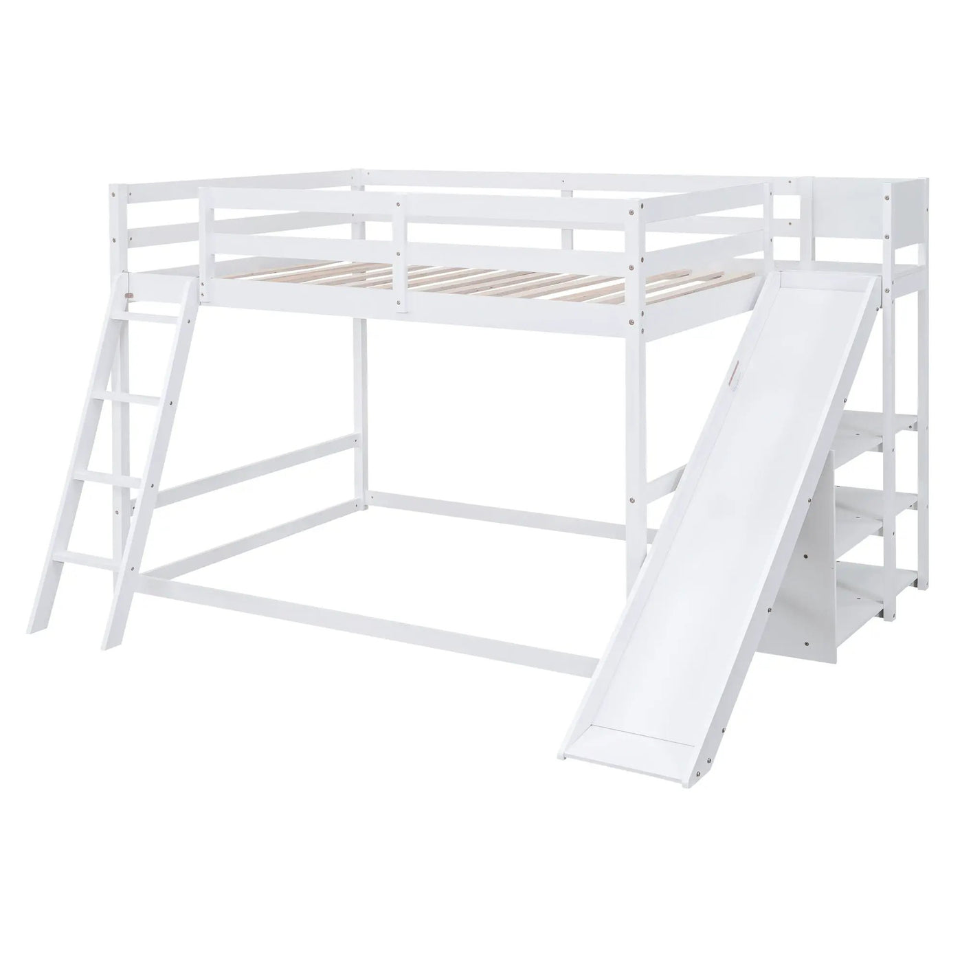 Bunk Bed With Ladder, Slide, And Shelves Pine Wood by HouseOfZazla