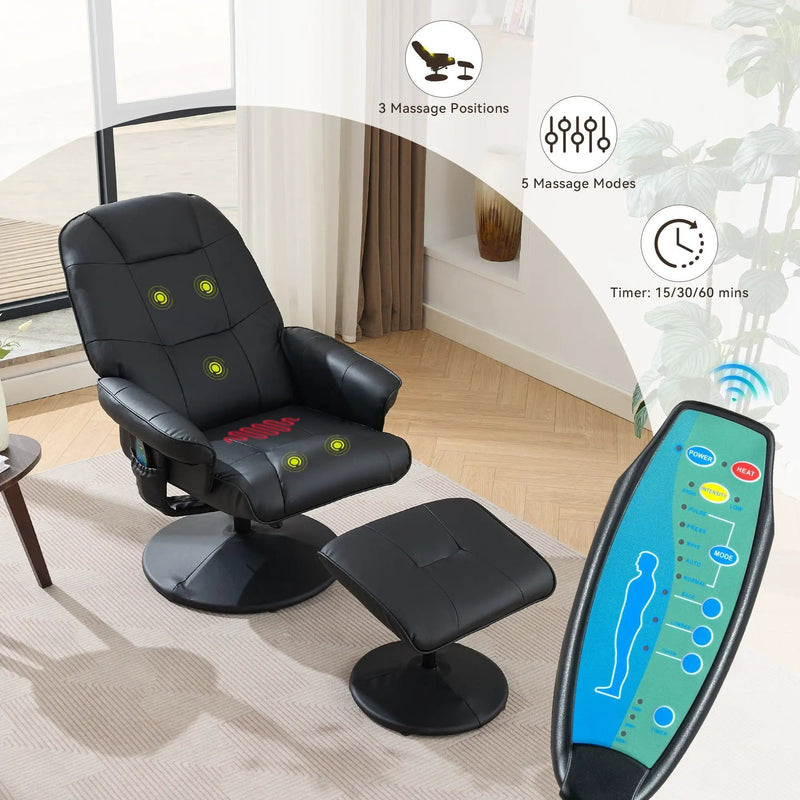 360° Swivel Reclining Chair With Wrapped Base, 5 Point Vibration Massage by HouseOfZazla