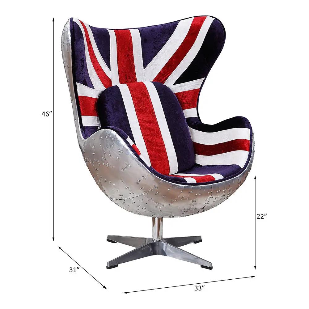 Brancaster - British Flag Accent Chair With Swivel - Pattern Fabric & Aluminum by Unique Piece Furniture