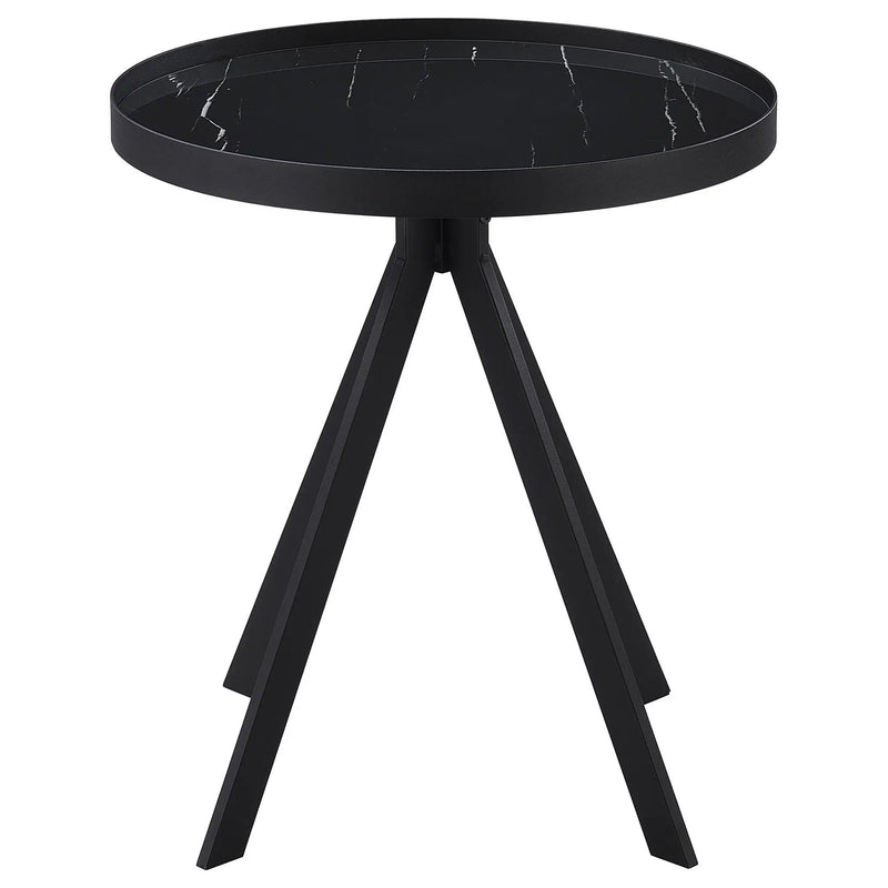 Briggs Round Marble Printed Glass Top End Table Black by Unique Piece Furniture