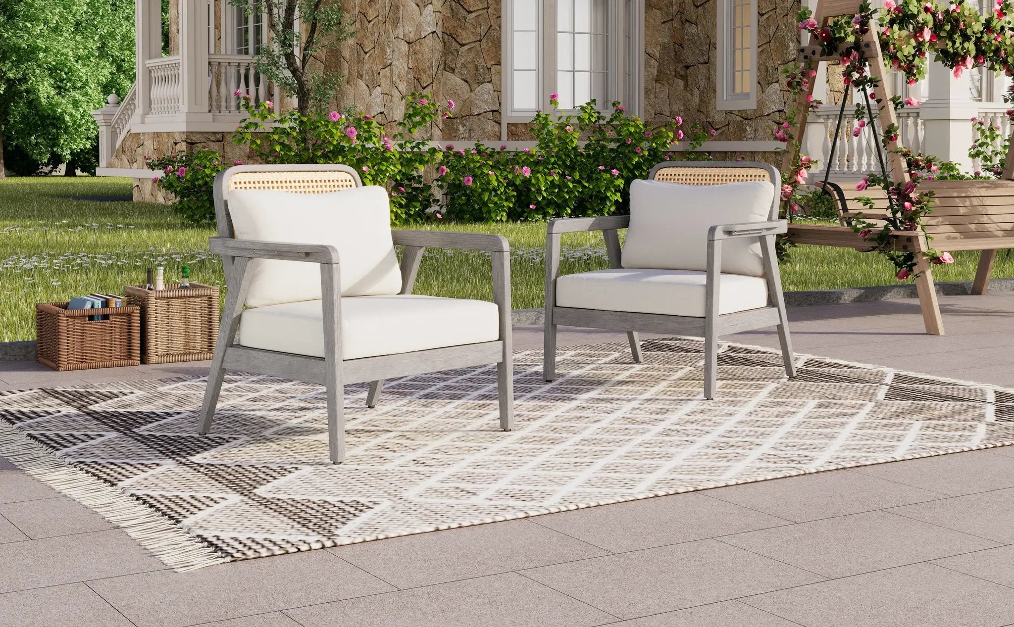 (Set of 2) Outdoor Acacia Wood Patio Club Chairs with Cushions by HouseOfZazla