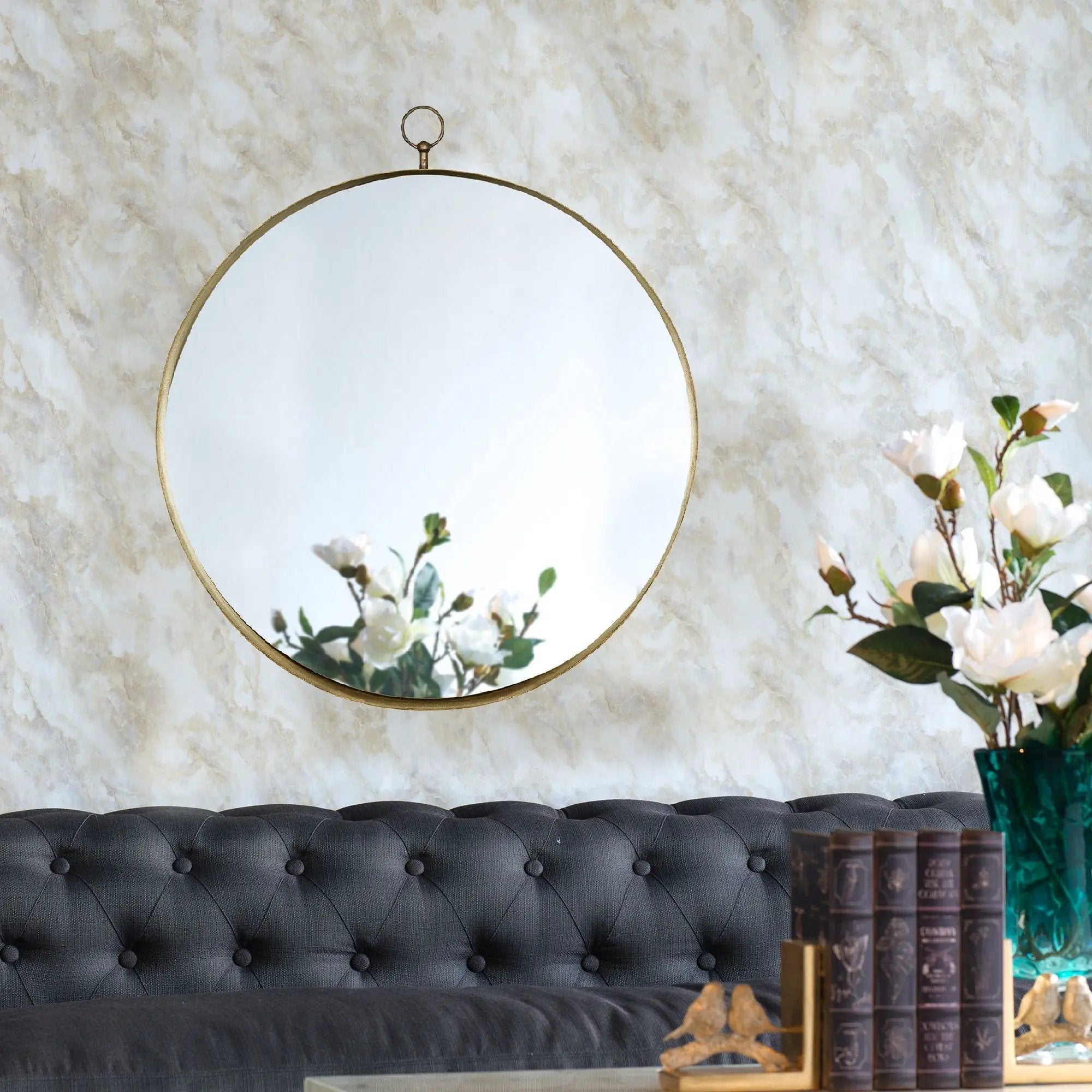 Round Mirror, Circle Mirror With Iron Frame For Living Room Bedroom Vanity Entryway, Hallway by Unique Piece Furniture