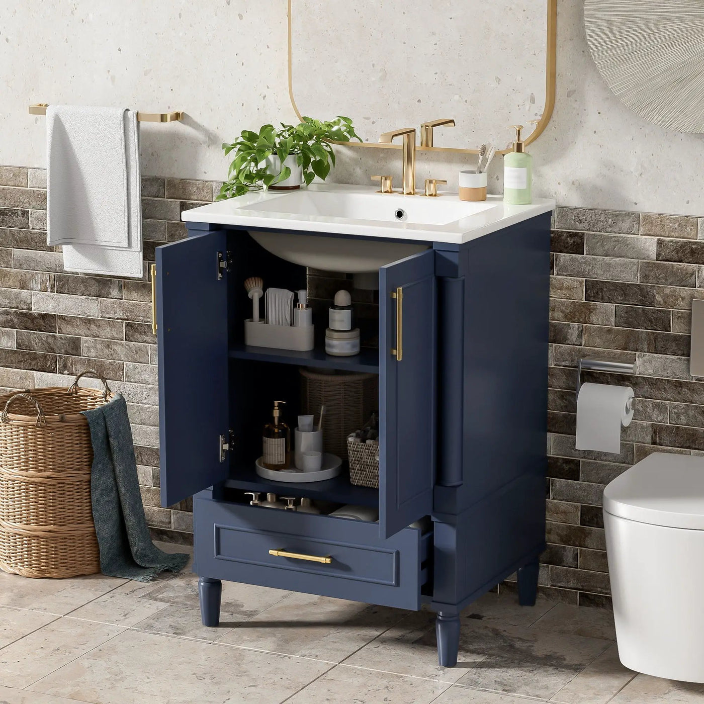 Bathroom Vanity With Ornate French Cylinder Legs, Soft Close Drawer by HouseOfZazla