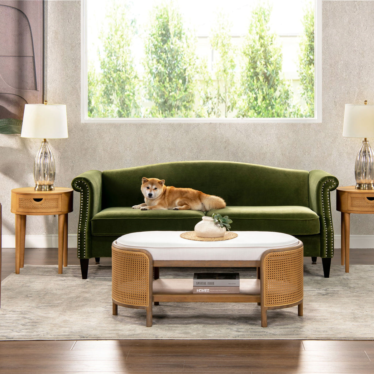 Green Camel Back Small Space Sofa with Performance Upholstery, photo 2 of 14