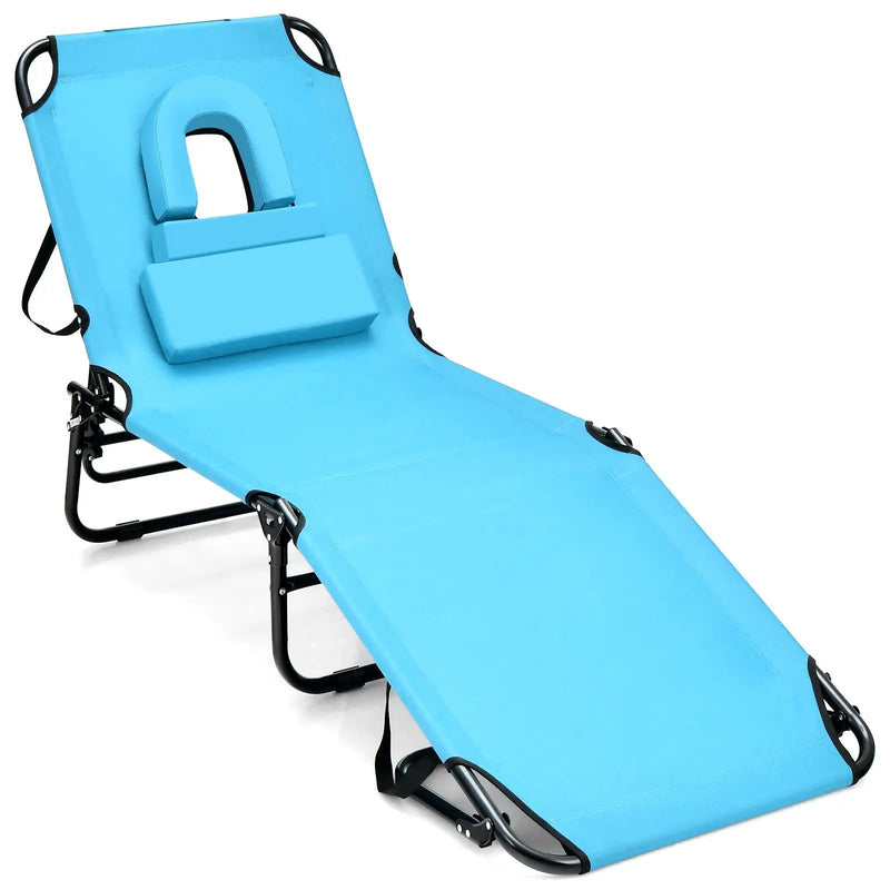 Beach Chaise Lounge Chair with Face Hole and Removable Pillow by DirectDeals