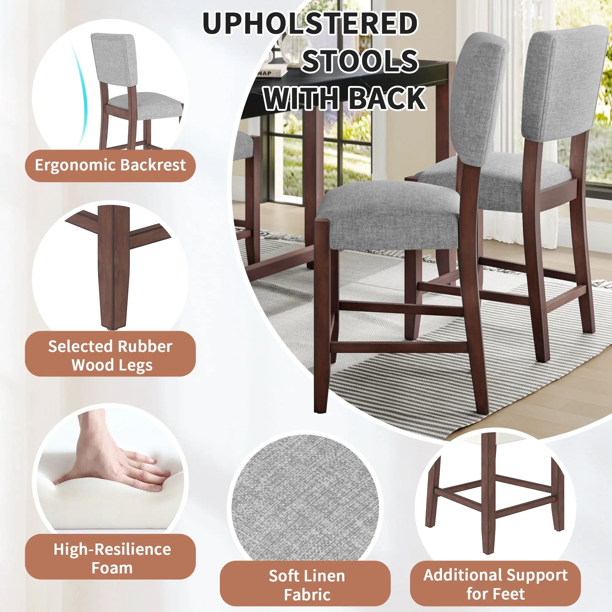 5 Piece Counter Height Dining Set, Bar Table With 4 Upholstered Chairs by Unique Piece Furniture