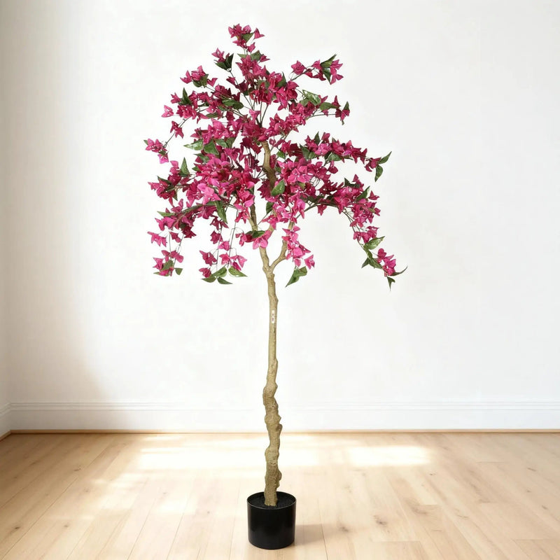 Artificial Bougainvillea Tree, Realistic Faux Potted Plant For Indoor Home Decor - Dark Pink / Green Leaves by Unique Piece Furniture