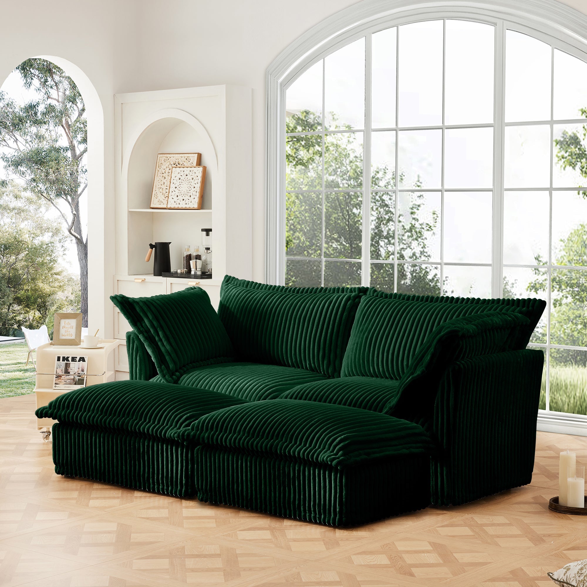 Slipcovered 2 Seater Sofa with 2 Ottomans by HouseOfZazla
