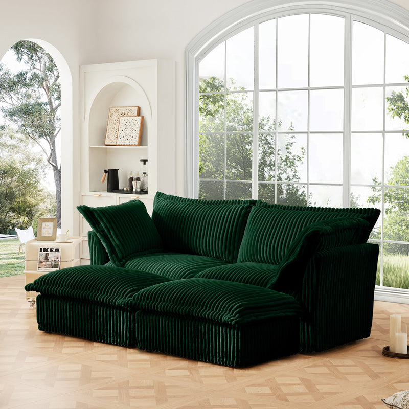 Slipcovered 2 Seater Sofa with 2 Ottomans by HouseOfZazla