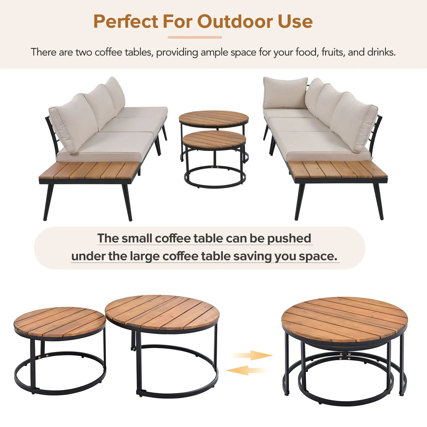 Modern Outdoor Sectional Sofa Set With Nesting Coffee Tables by HouseOfZazla