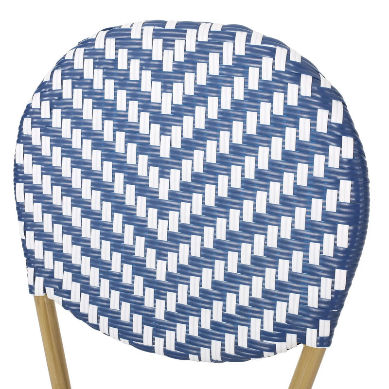 Outdoor Rattan and Aluminum French Armless Bistro Chairs Set - Navy Blue by HouseOfZazla