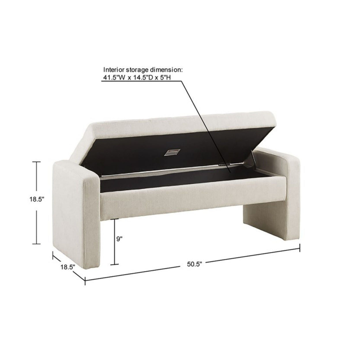 Cream Storage Bench with Soft Close Lid - Polyester Upholstery, photo 4 of 5