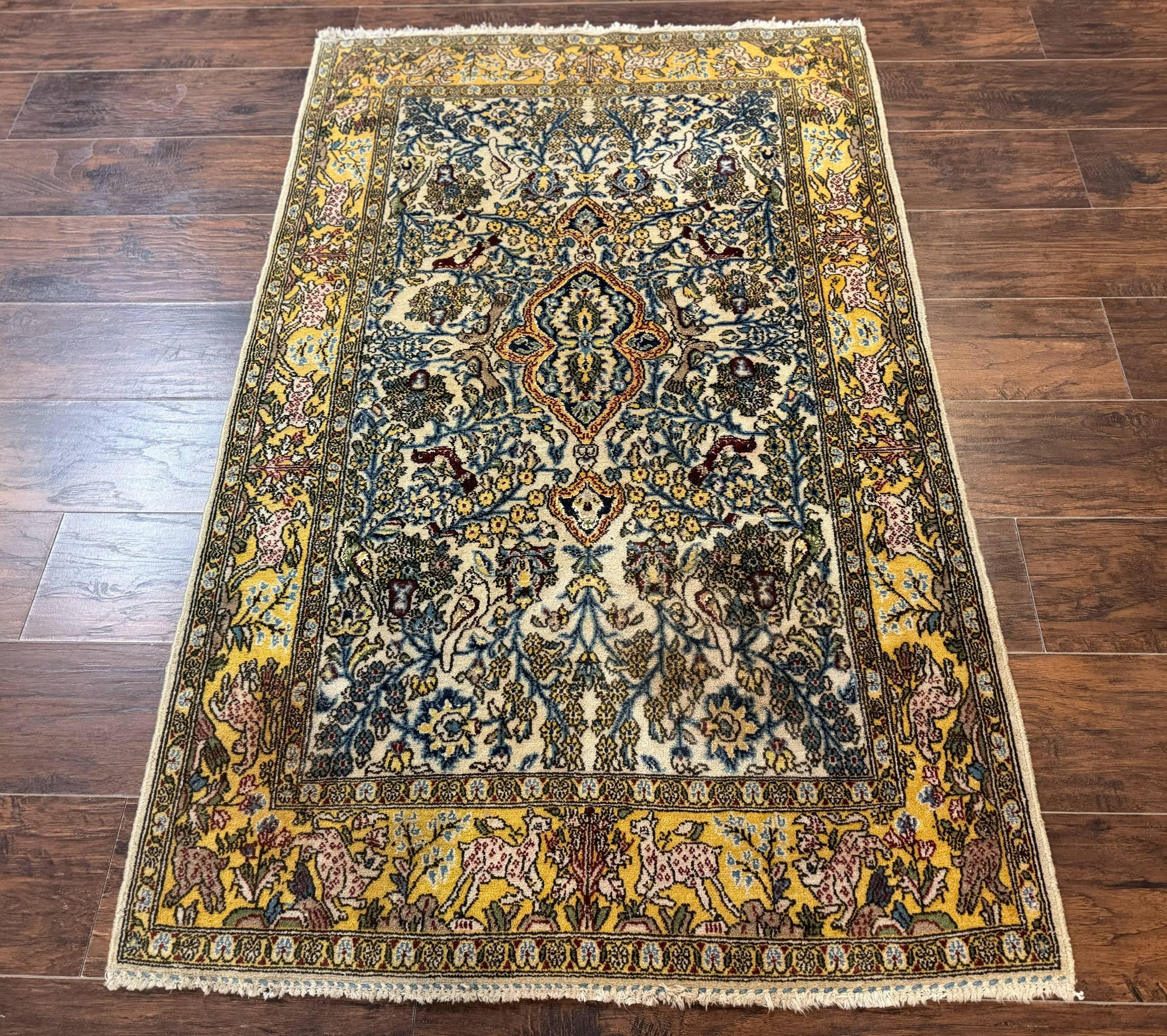 Persian Qum Tree of Life Rug 3.5 x 5.5, Animal Pictorials, Kork Wool with Silk Highlights by Jewel Rugs