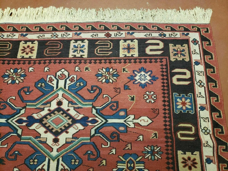 4' X 6' Vintage Russian Kilim Handmade Caucasian Soumak Flat Weave Wool Rug by Jewel Rugs